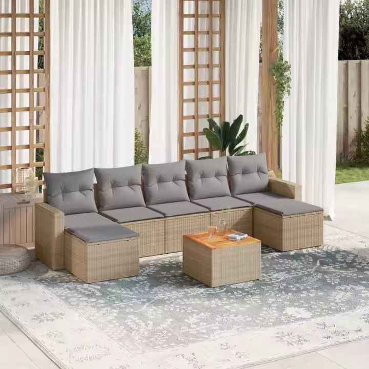 vidaXL Juego de sofás jardín con cojines beige mezcla 8 pzas ratán PE - 1