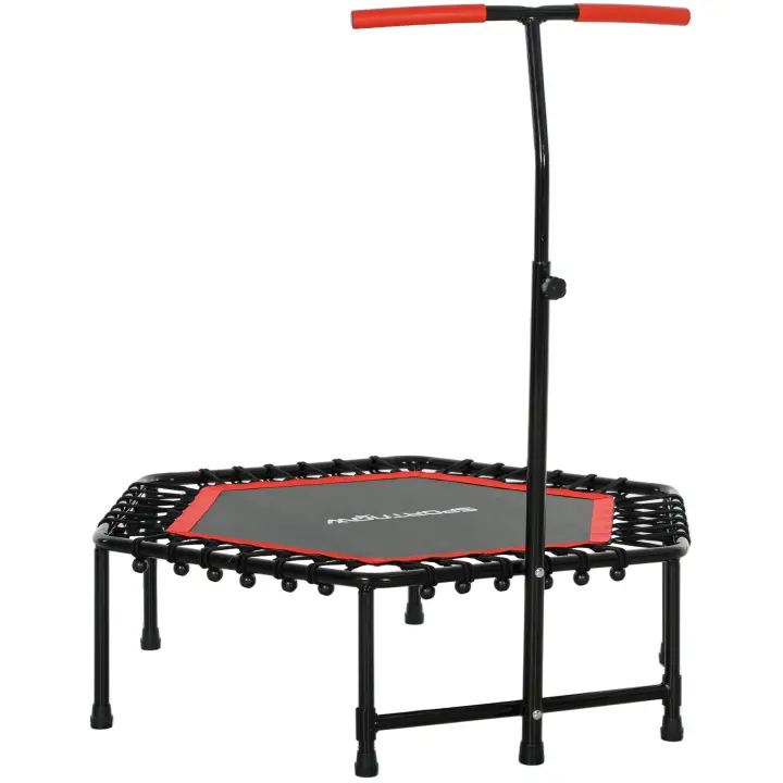 SPORTNOW Trampolín de Fitness 114x114x132 cm Cama Elástica Fitness con Mango Ajustable de 3 Niveles Marco de Acero para Entrenamiento Piernas Cuerpo en Hogar Oficina Gimnasio Rojo - 1