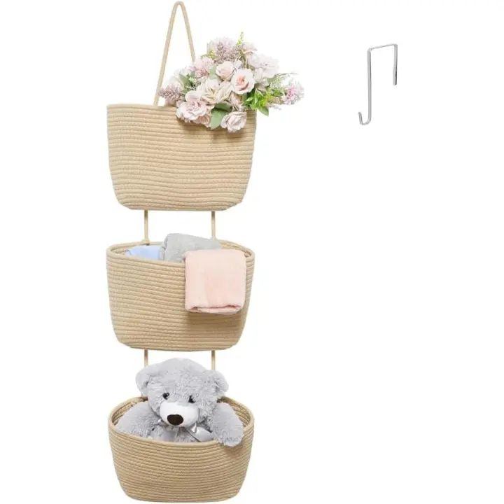 Cesta Colgante para Puerta, cesta de almacenamiento de Cuerda de Algodón, adecuada para Sala de estar, Cocina, guardería - 1
