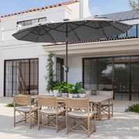 Outsunny Sombrilla Doble 295x150x219 cm Sombrilla de Jardín con Luces LED Solares Techo con Inclinación Ajustable y Manivela Manual para Patio Piscina Playa Gris - details 3