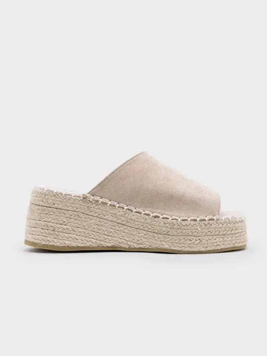 Sandalias de cuña de suela gruesa informales de estilo bohemio para playa y verano con punta abierta, Mules de Plataforma con Punta Abierta de Esparto - 1