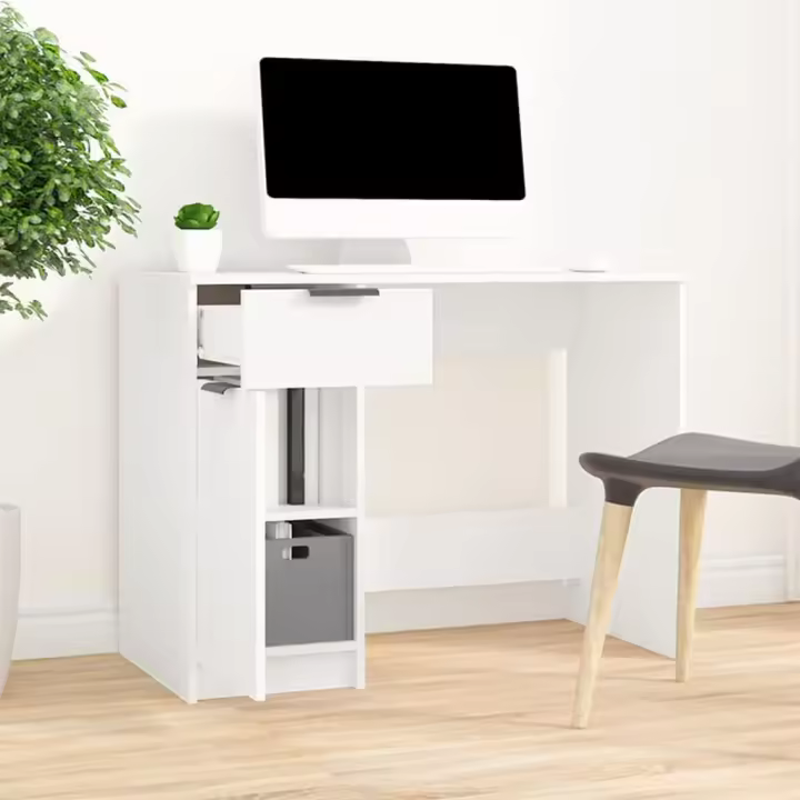 vidaXL Escritorio de madera contrachapada 100x50x75 cm en color Blanco/Marrón roble/Roble Sonoma y más | estructura resistente ideal para salón dormitorio o estudio - 1