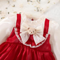 Vestido Lolita Para Bebé Niña 0-3 Años Con Doble Encaje Y Lazo Falso Dos Piezas Estilo Princesa Dulce Para Fiesta De Cumpleaños Primavera Otoño Material Algodón Y Poliéster Silueta A-line Manga Completa Longitud De Rodilla - details 9