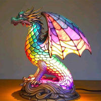 Lámpara De Mesa Serie Animal Vidrio Tatuado Gato Dragón Lobo Caballo Águila Delfín Tortuga Elefante Sirena Luz Nocturna - details 1