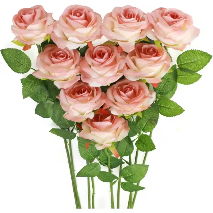 10 Piezas de Ramo de Rosas de rayón para decoración de Bodas, Fiestas, decoración de cumpleaños para Interiores y Exteriores - 1
