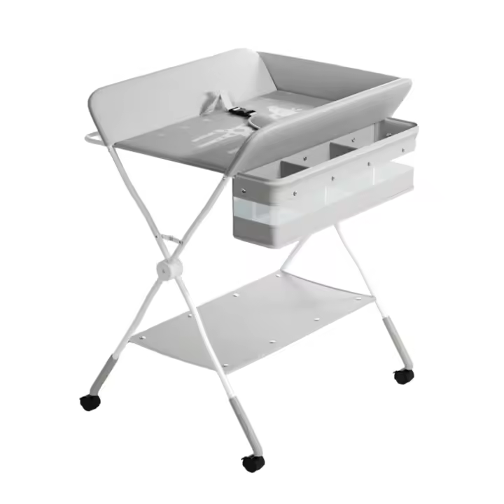 LUTODY - Cambiador de bebé con ruedas, altura ajustable, sistema de freno y cesta de almacenamiento auxiliar - resistente, acolchado e impermeable - 1