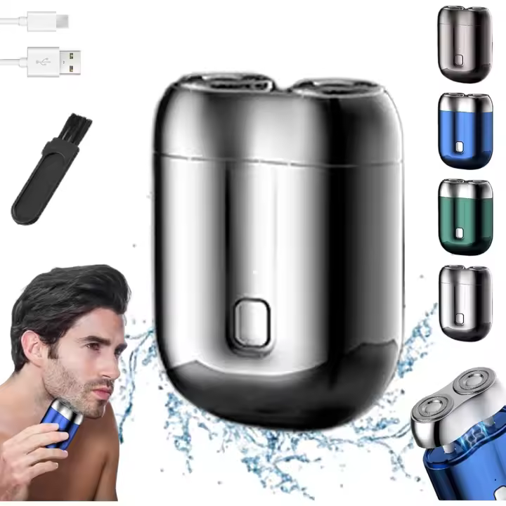 Mini afeitadora eléctrica de doble cabezal, modelo 2025, de bolsillo, lavable, unisex, portátil, recargable por USB, con cepillo (plateada). - 1