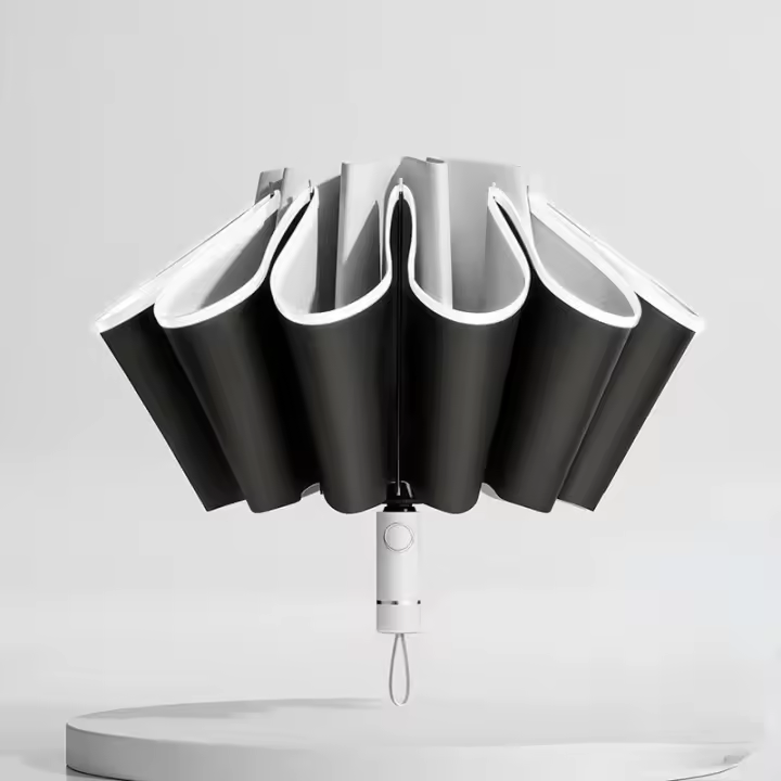 Paraguas Automático Completo Para Hombres Y Mujeres Con Rayas Reflectantes Antiviento Y Protección UV Paraguas Tridimensional Para Adultos - 1