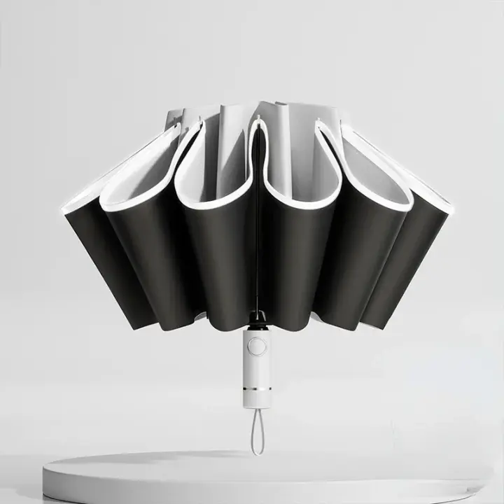 Paraguas Automático Completo Para Hombres Y Mujeres Con Rayas Reflectantes Antiviento Y Protección UV Paraguas Tridimensional Para Adultos - 1