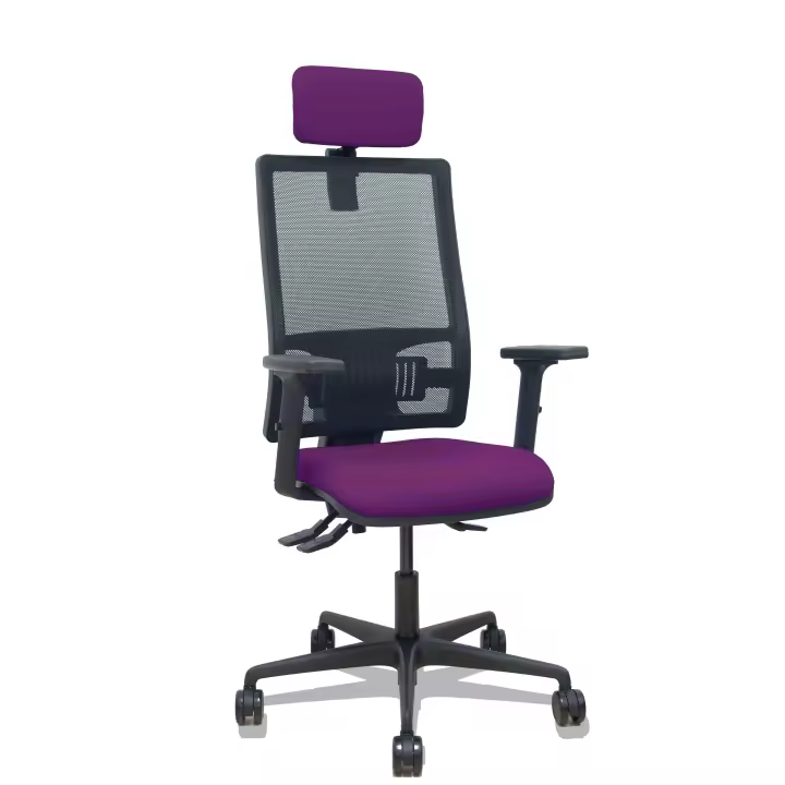 Silla Bormate asincro malla negra asiento bali morado brazos 2D ruedas 65mm cabecero regulable - 1