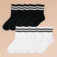 Calcetines De Pista Con Rayas Para Mujer 5/10 Pares Cómodos Y Transpirables Medio Tubo Calcetines Casuales De Poliéster - details 0