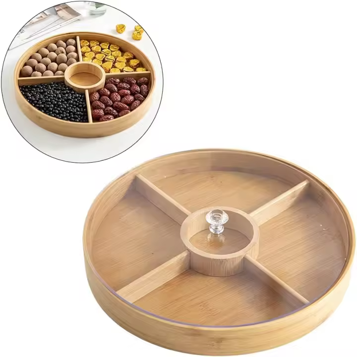 Bandeja de bambú para frutos secos, contenedor para almacenar alimentos, frutos secos, caramelos, condimentos, decoración para fiestas y bodas (caqui) - 1