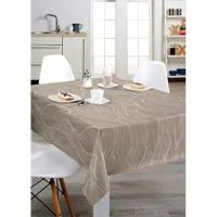 Mantel Hulehule Tex - PVC Estampado con Líneas Ondulares Blancas Sobre Fondo Beige Antimanchas Impermeable - Anzio - details 0