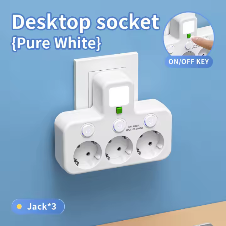 Enchufe de pared con tapa independiente y USB adaptador de red UE AC enchufe de la tira de alimentación con protector de sobrecarga - 1