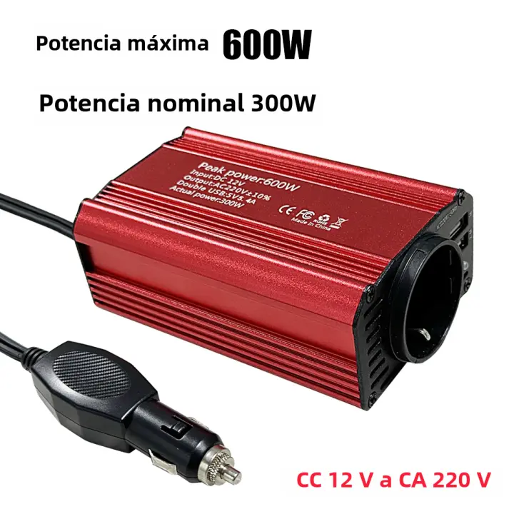 Inversor de Corriente para Coche, convertidor de adaptador USB Dual, Cargador Automático, WAVE susaoidal modifada, enchufe de la UE, Potencia de 300W, CC de 12V a ca de 220V - 1