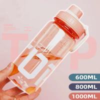 Botella De Agua Con Manija Y Correa Transparente De Plástico Ligera Gran Capacidad 0.6L/0.8L/1L Botella De Bebida Para Viajes Resistente Al Desbordamiento - details 2
