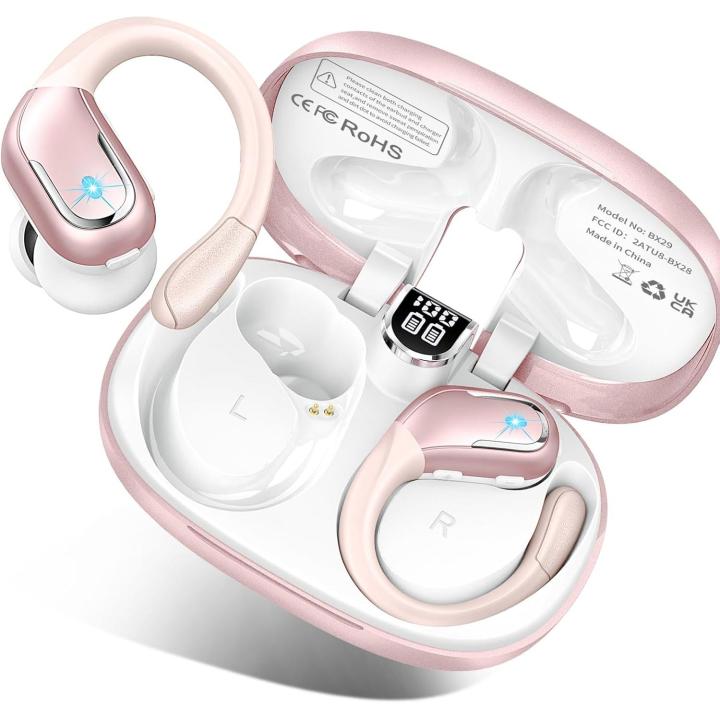 Auriculares Inalámbricos Deportivos,2025 Cascos Inalambricos 5.3 ENC Cancelacion Ruido, 75H Cascos Bluetooth HiFi Sonido, Auriculares Running, IP7 Impermeable para Android/ios, Pantalla LED, Oro Rosa