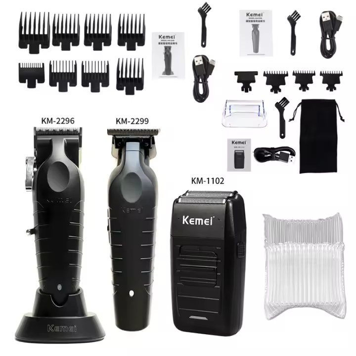 Kit De Pelacabelos Kemei KM-2296 KM-2299 KM-1102 Para Hombres Máquina De Cortar Cabello Profesional Recargable Con Indicación De Carga Velocidad De Rotación Y Ajuste De Longitud De Corte - 1