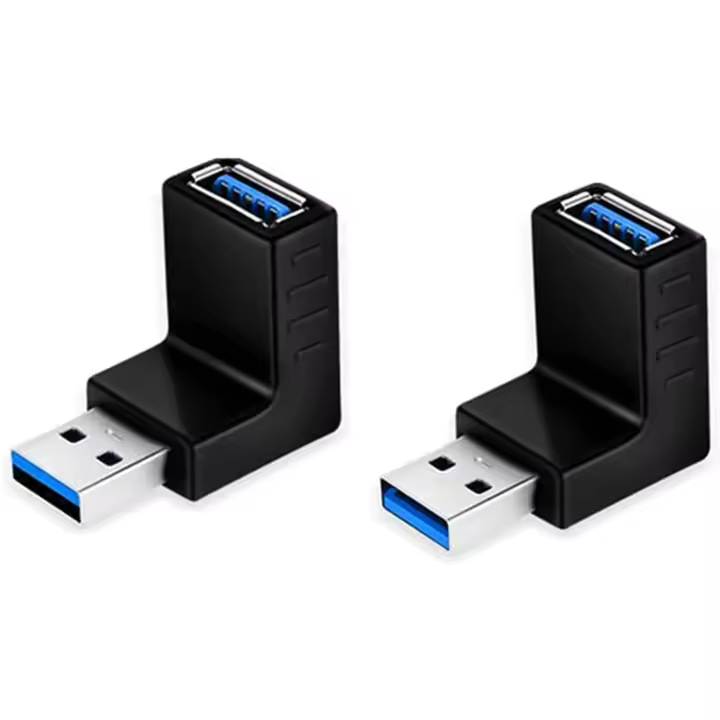 2 Piezas Adaptador USB 3.0 Conector Acoplador de ángulo Ascendente y Descendente Vertical de 90 Grados Macho a Hembra,  Adaptador Conector USB A De Velocidad Rápida Cambiador - 1