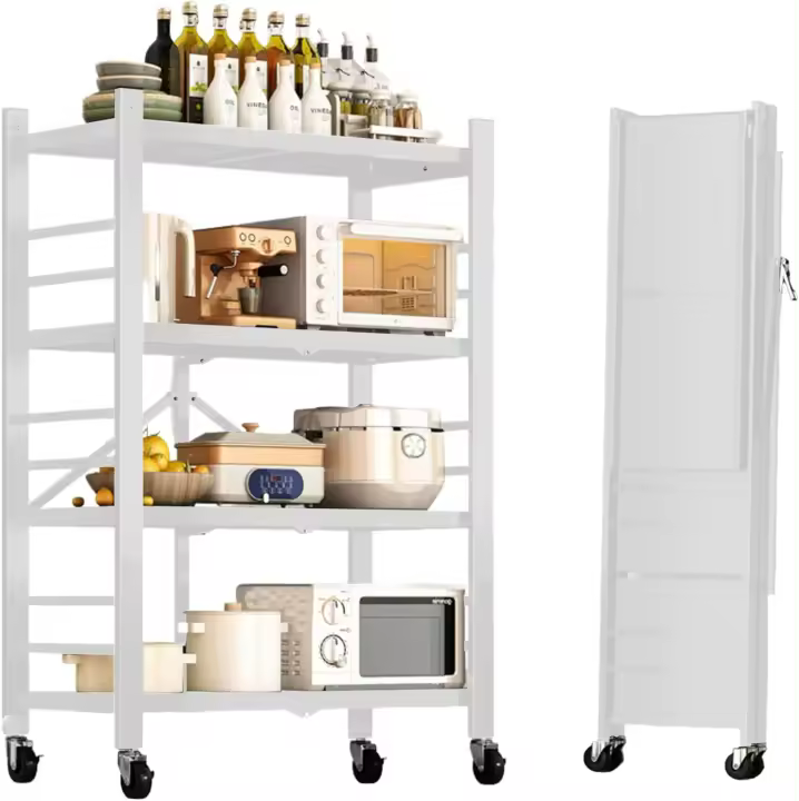 Estantería para Almacenaje, Repisa Modular Multiuso, Estante con Ruedas, Estantería de Pie Plegable, Salón con 4 Baldas de Almacenamiento - 1