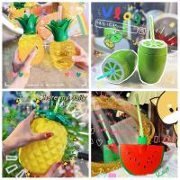 Botella De Agua Con Pajita De Plástico Multicolor Fruta De Dibujos Animados Regalo Sandía Limón Fresa Piña Deporte Y Salud - details 0