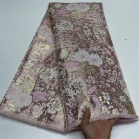 Tela De Encaje Africano De Alta Calidad 5 Yardas Brocado Nigeriano Jacquard Demask Francés Para Costura Vestidos De Fiesta Para Mujeres - details 11
