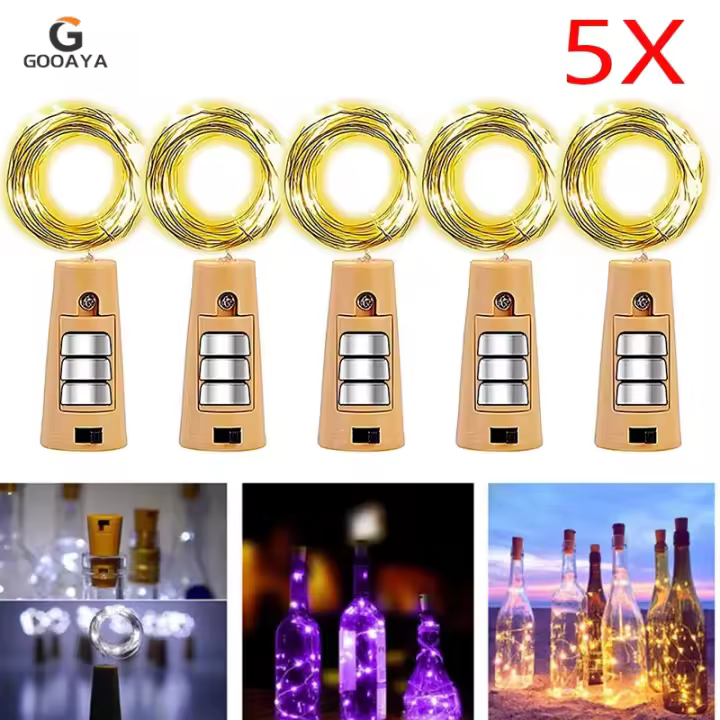 Cinta De Luces LED Para Botellas De Vino 5 Piezas Decoración Navideña De Guirnalda De Hadas Con Cable De Cobre Para Fiestas Y Hogar - 1