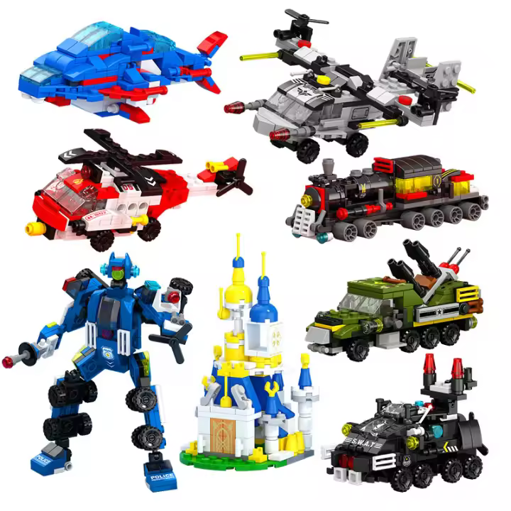 Children's small particle six in one building block toy accessories boys assemble building blocks space shuttle train toys - 1