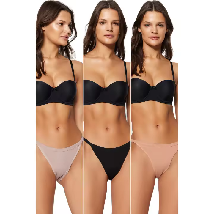 Trendyol Navy Blue-Red-Pink 3 Pack Cotton Brazilian Knitted Panties Thmss23Ku00026 - 1