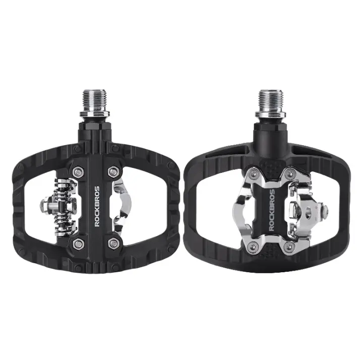 Pedales De Bicicleta ROCKBROS Mitad Fija 2-en-1 Antideslizante De Nylon Para MTB Plataforma Plana Con Cleat Plano Compatible Con Shimano - 1