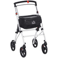HOMCOM Andador para Ancianos Plegable de Aluminio Andador para Personas Mayores con 4 Ruedas y Bandeja Andador con Altura Ajustable Frenos de Maneta y Bolsa de Transporte Blanco - details 6
