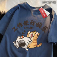 Camiseta De Algodón Respirable Para Hombre Y Mujer Con Impresión Divertida De Gato Estilo Callejero Oversized Para El Verano - details 13