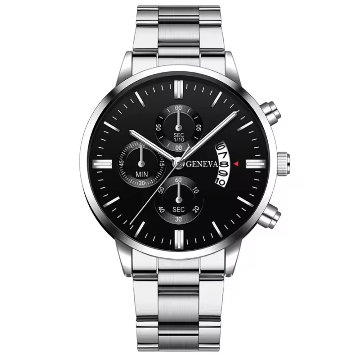 Reloj Deportivo Para Hombre De Lujo Fashion En Acero Inoxidable Con Correa De Cuero Reloj De Cuarzo Para Negocios Y Casual - 1