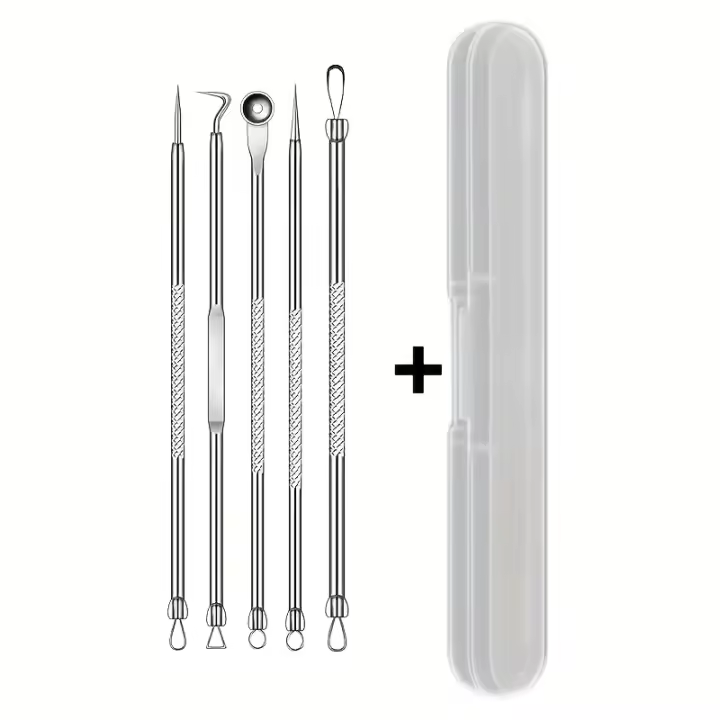 Kit De 3/5/8 Piezas De Pinzas Para Extraer Puntos Negros Curvas Herramienta Profesional De Limpieza Facial Para Eliminar Acné Y Blemishes De Acero Inoxidable - 1