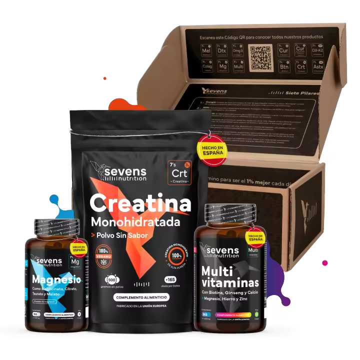 Pack Rendimiento Físico Para Regalar - Creatina Monohidrato en Polvo, Citrato de Magnesio y Multivitaminas y Minerales - Recuperación Muscular, Energía y Rendimiento - Sevens Nutrition - 1