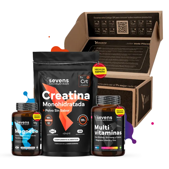 Pack Rendimiento Físico Para Regalar - Creatina Monohidrato en Polvo, Citrato de Magnesio y Multivitaminas y Minerales - Recuperación Muscular, Energía y Rendimiento - Sevens Nutrition - 1