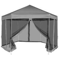 vidaXL Carpa desmontable hexagonal paredes 3,6x3,1m 220g/m² Color Taupé,  Azul oscuro,  Crema y mas - details 3