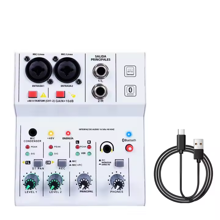 Tarjeta De Sonido Bluetooth Q-12 Con Mixer De 4 Canales Y 48V Para Sistema De Escritorio Estéreo Interfaz De Conexión Para Computadora - 1