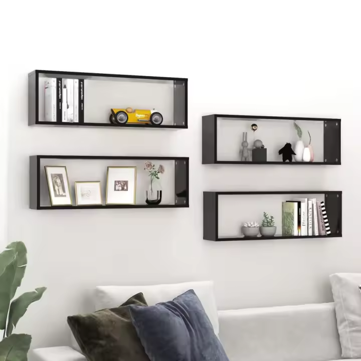 Estantes cubo de pared 4 uds contrachapado negro 80x15x26,5 cm - 1
