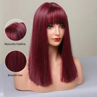 Pelucas Sintéticas De Bob Corto Para Mujer HENRY MARGU Rojo Tinto Vino Con Franja Resistente Al Calor Para Cosplay Fiesta Lolita - details 5