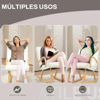 HOMCOM Silla Mecedora Moderna Mecedora de Salón con Reposabrazos y Patas de Madera Carga 120kg Sillón de Relax para Dormitorio Balcón 60x93x86 cm Blanco - details 0