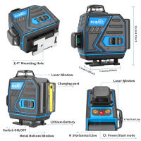 GZG 4 X 360 Láser Nivel Automático Profesional 16 Líneas 4D Pantalla LCD Herramienta De Piso De Azulejos Verde - details 3