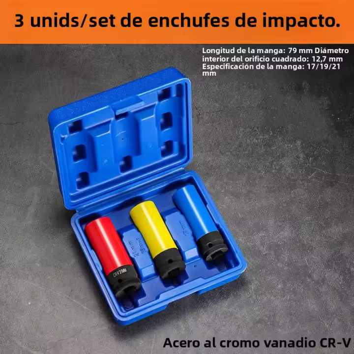Juego De Destornilladores De Impacto Con Protección De Rueda 1/2 Pulgada Fondo Profundo De 17mm 19mm 21mm 22mm Con Funda De Plástico Para Tornillos De Rosca - 1