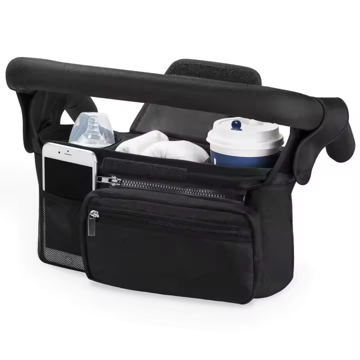 Organizador para cochecito de bebé, portavasos aislado, bolsillo con cremallera, compacto y práctico para paseos con tu bebé - 1
