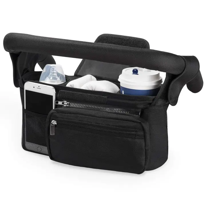 Organizador para cochecito de bebé, portavasos aislado, bolsillo con cremallera, compacto y práctico para paseos con tu bebé - 1