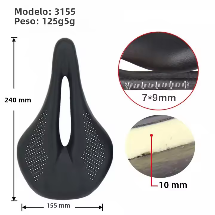 Sillín De Bicicleta De Carbono Super Ligero 96g Cuero Y Fibra De Carbono 7x9mm Tamaño 240x143 Mm Para MTB Y Carretera Unisex - 1