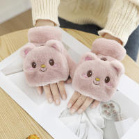 Guantes De Piel De Conejo Y Gato Para Mujer Guantes De Invierno De Plush Cálidos Y Suaves Medio Dedo Flexibles Y Gruesos - details 20