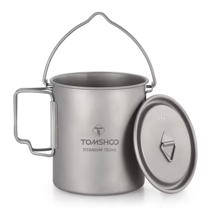 TOMSHOO Copo De Titanio Ultraligero 750ml Con Tapa Y Manija Plegable Para Acampar Cocinar Al Aire Libre Copo De Agua Portátil - 1