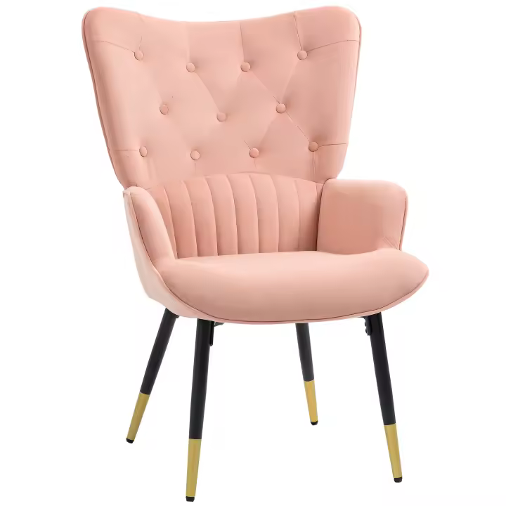 HOMCOM Sillón Individual Sillón Orejero Butaca de Salón Tapizado en Terciopelo con Respaldo Alto Reposabrazos y Patas de Acero Estilo Moderno 68x72x103 cm - 1