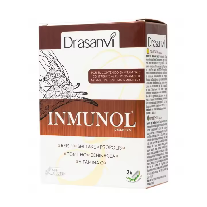 Drasanvi Inmunol 36 Cápsulas - Refuerzo Inmunitario de Triple Acción - Con Reishi, Shiitake y Equinácea - Con Própolis y Vitamina C - Defensas Naturales y Vitalidad - Sin Gluten - 1